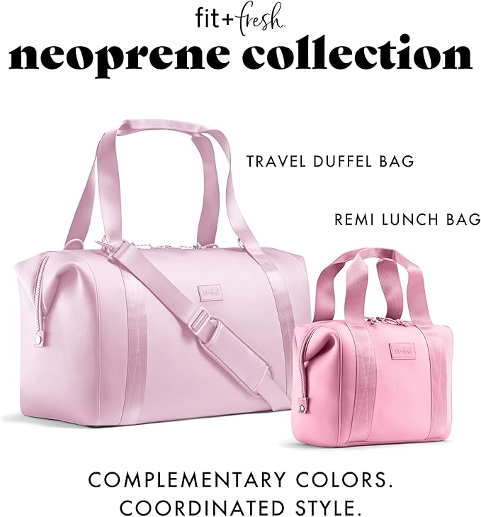 Fit & Fresh Remi Lunch Bag for Women Work – Neoprene Lunch Tote with Containers & Ice Pack, Reusable Meal Prep Lunch Box, Large Capacity, Machine Washable, Pink