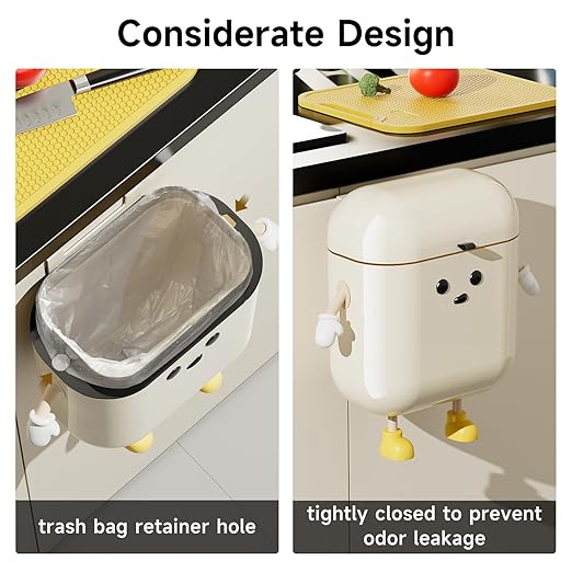 UFORU 3.2gal/12L Compost Bin Kitchen for Counter Top or Under Sink, Plastic Hanging Trash Can with Lid, Wall Mounted Garbage Can for Bathroom, Office, RV