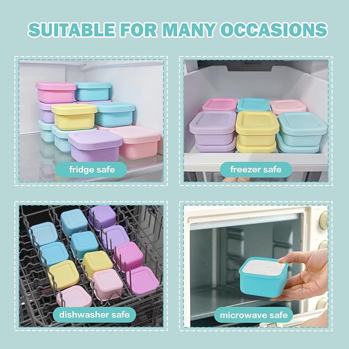 Finorder 6 Pack 3.5 oz Silicone Food Storage Containers Leak Proof Food Snack Storage Cubes,Reusable Small Containers with Lids Freezer Dishwasher Safe Lunch Box for Picnic, Gym, Work