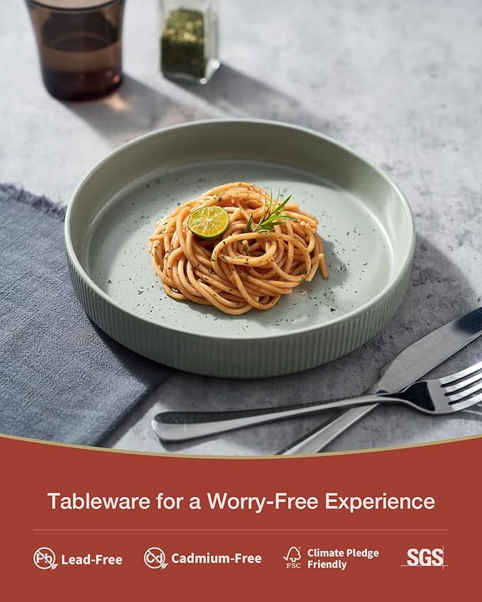 famiware Star 7.5" Pasta Bowls Set, Salad Bowl Set of 8, Double Reactive Glaze, Stackable, Ideal for Your Friend for Housewarming, Festivals, Light Green