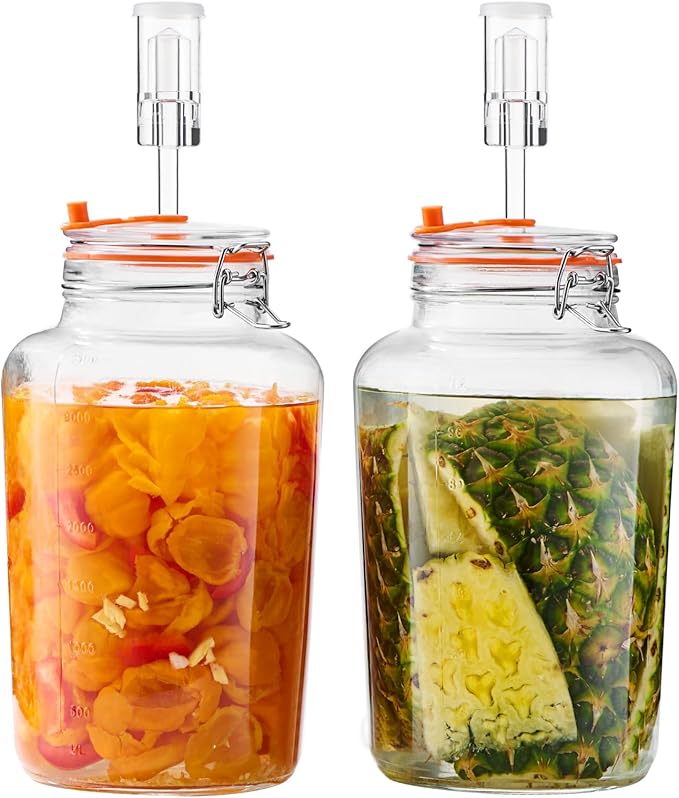 1 Gallon Fermentation Jar, Large Wide Mouth Glass Fermenting Jar with Airlocks for Making Sauerkraut, Kimchi, Pickles, Mead, Cider & More, Pack of 2