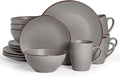 Famiware Venus 16-Piece Stoneware Dinnerware Sets with Mugs, Plates, Bowls, Service for 4, Matte Dark Gray - Modern Ceramic Chip‑Resistant Dishes for Everyday & Formal Use, Microwave & Dishwasher Safe