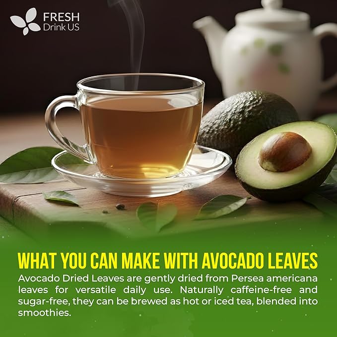 FreshDrinkUS, 120 Avocado Leaves - Loose Leaf - Premium Avocado Leaf Herbal Tea, Caffeine Free Botanical Tea Leaves for Hot or Iced Tea – Natural, Aromatic & Fresh Avocado Leaves