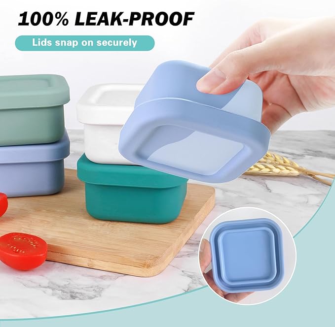 Finorder 4 Pack Silicone Snack Containers Small Food Storage Containers with Lids for Kids, 3.5oz Leak Proof Bpa Free Small Containers Set Children Lunch Box for Daycare, School, Travel