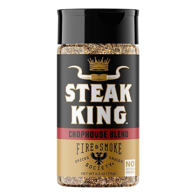 Fire & Smoke Society Steak King Steak Seasoning | BBQ Rubs for Smoking and Grilling Meat | Filet Mignon, Ribeye, Beef, Lamb and Burgers | BBQ Rubs and Spices | Black pepper, Fennel, Oregano, Pink Peppercorns | 6.2 oz