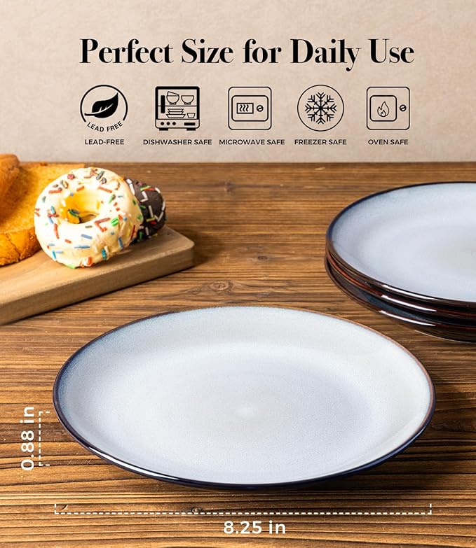 LERATIO Ceramic Dinner Plates Set of 6, 8.0 Inch Handmade Reactive Glaze Porcelain Plates, Coupe Shape Dinnerware Dishes Set for Kitchen,Oven& Microwave & Dishwasher Safe, Scratch Resistant-Gray
