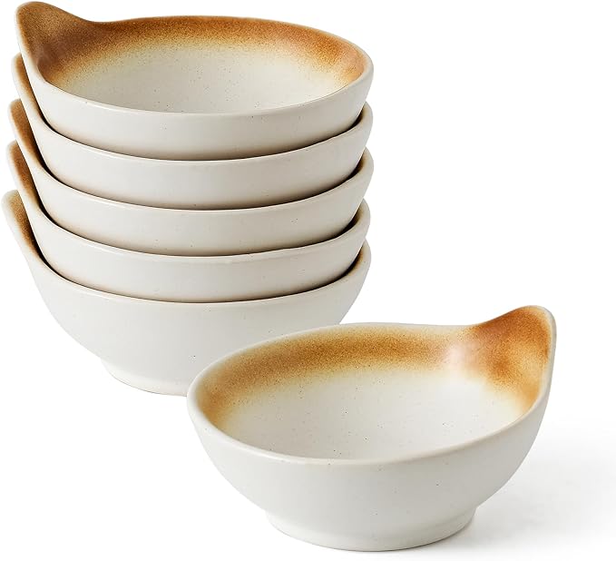 YJR Ceramic Side Dishes, Seasoning Dishes, Dipping Bowls - 4 Inch, for Ketchup Soy Sauce BBQ Party, Set of 6, Mocca