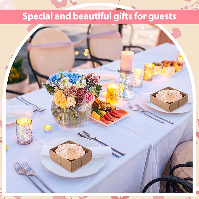 SiliFine 48 Pcs Wedding Favors for Guests Small Ceramic Bowl Bulk Gifts Set 3.3 Inch Floral Design Mini Dipping Sauce Dish with Card Box for Bridal Pooja Baby Shower Birthday (Flower,Pink)