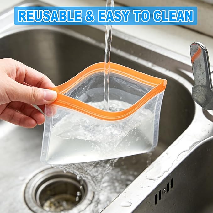 10 Pack Reusable Food Storage Bags Freezer Safe Dishwasher Leakproof for Frozen Meat Fruits & Vegetables Bag Home Organization Travel Toiletries Meal Prep 4 Gallon 4 Sandwich 2 Snack