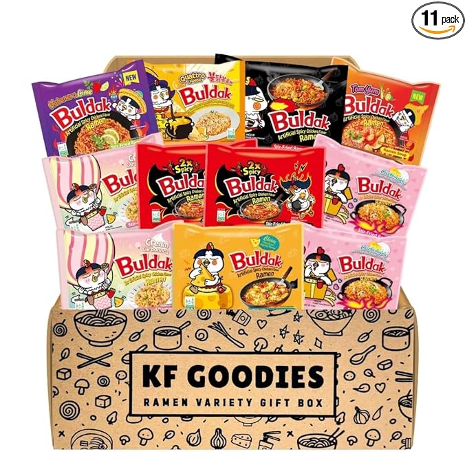 KF GOODIES Korean Ramen Variety Pack Gift Box (11 Count) – Spicy Buldak Noodle Assortment for Birthdays, College Care Packages, Office Snacks, and Gift Baskets