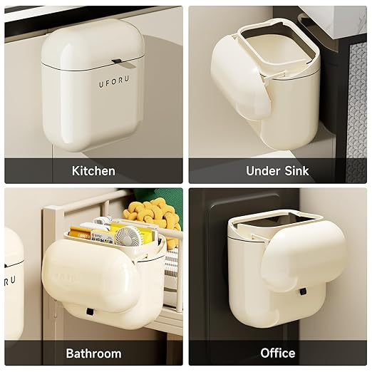 UFORU 3.2gal/12L Compost Bin Kitchen for Counter Top or Under Sink, Plastic Hanging Trash Can with Lid, Wall Mounted Garbage Can for Bathroom, Office, RV