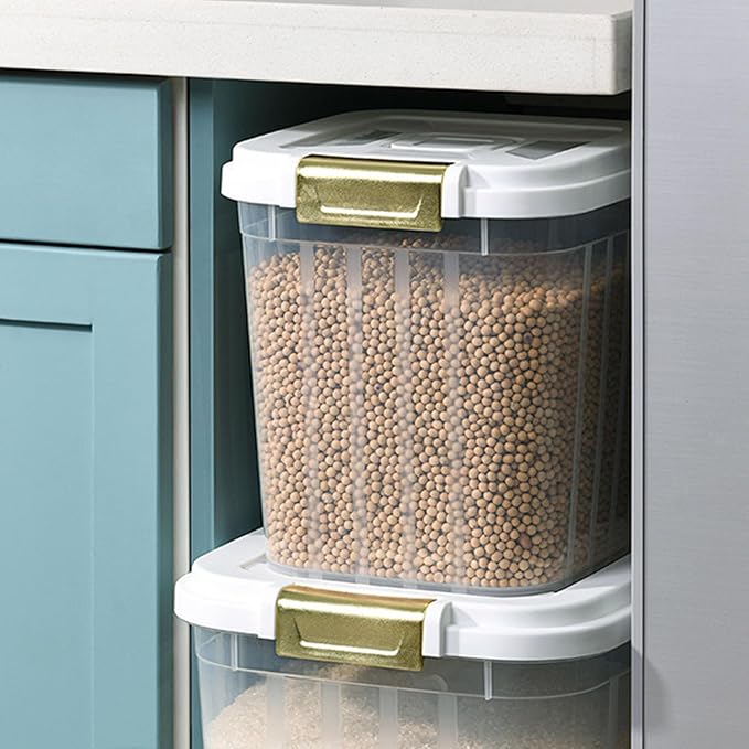Yosoo 5KG Rice Storage Container, Sealed Bin with Lid, Pet Food Flour Grain, White, 2 counts, PP Material, for Kitchen, Pantry Organization (01)