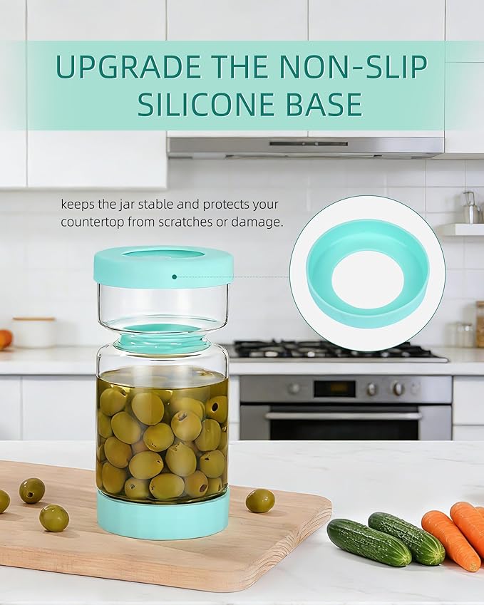 ZENS Pickle Jar with Strainer Flip, 37oz Pickle Container Olive Hourglass Jars, Pickle Juice Separator, Airtight Leakproof Lid, Glass Pickling Jars for Jalapeno-Dual Wet-Dry Design