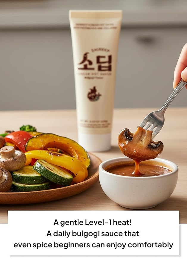 Korean Food Saudeep Bulgogi Sauce, Korean-Style Hot Sauce, Sweet & Savory Umami Flavor, Mild Heat, Versatile Sauce for Rice, Noodles & Vegetables, 4.23 oz