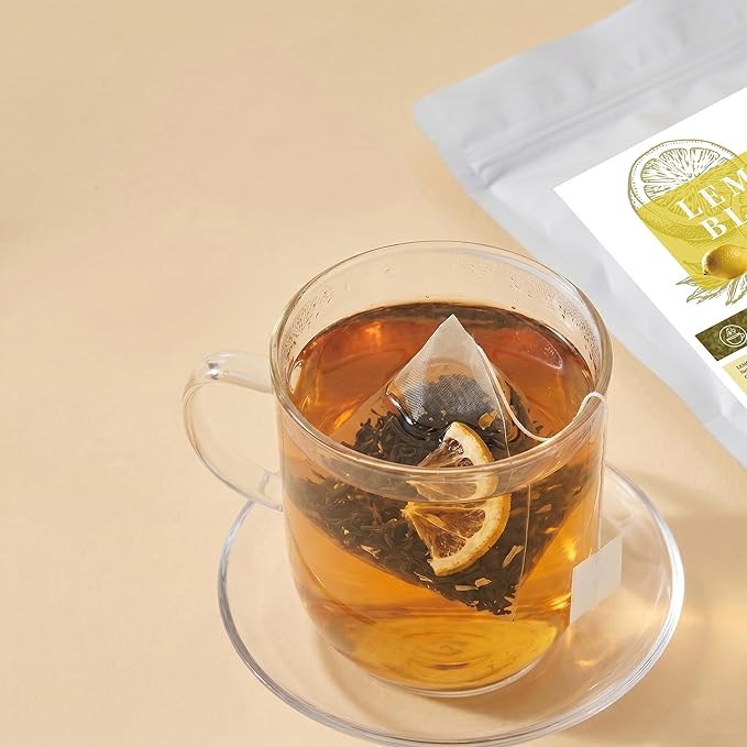 Lemon Black Tea Bags, 20 Pyramid Tea Sachets. Zesty Citrus Flavored Black Tea, Individually Wrapped. Caffeinated Tea for Hot or Iced Brew