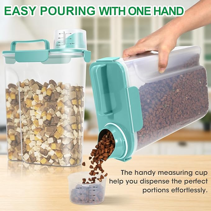 TBMax Pet Food Storage Containers 2 Pack 10 to 14 Lbs Airtight Dog Food Container Dispenser with Large Spout & Portable Handle, Travel Dog Treat Cat Food Storage Bin Bird Seed Container