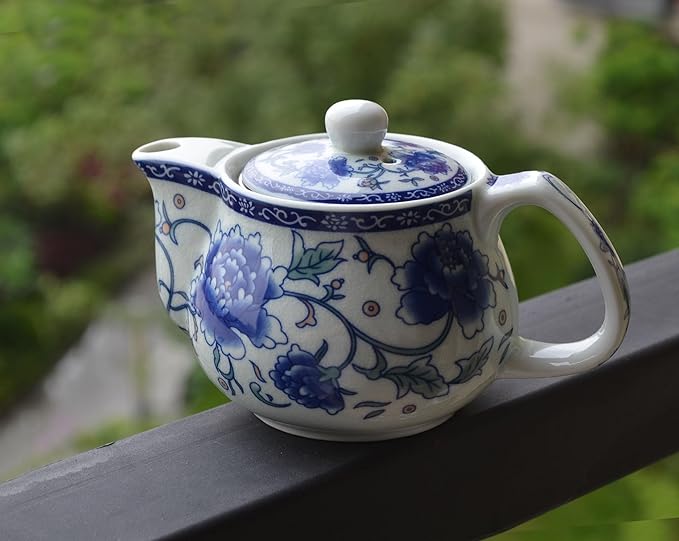 Teapot 260ml Blue White Peony Flower Porcelain Kettle Stainless Infuser (Mudan Flower 260ml)