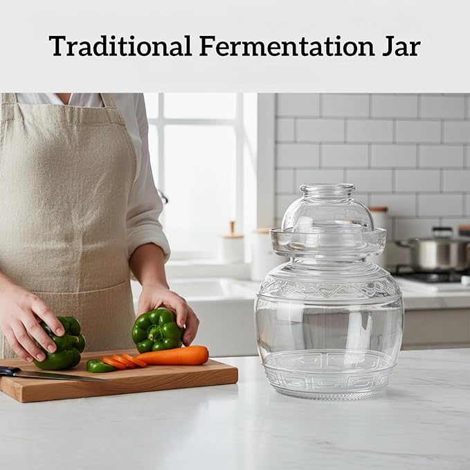 1.5L Glass Jar with Lid Fermentation Jar, Traditional Fermenting Kit Crock with Water Seal Airlock Lid, Pickle Jar for Pickles Kimchi, Sauerkraut, Wine Brewing Kombucha