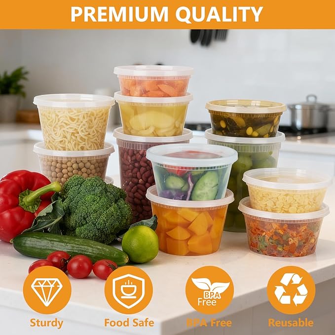 NESCCI 108 Sets (216-Piece) Deli Containers with Lids,16oz X 108 Set Each, Leak-Proof & BPA Free Airtight Takeout Plastic Food Storage Containers for Soup, Meal Prep, Microwave/Freezer Safe