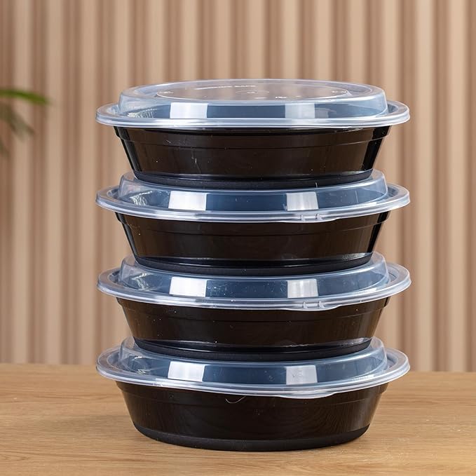 Commercial 32 oz Round Meal Prep Containers - 50 Pack (100 Pcs) with Lids, BPA-Free, Leak-Resistant, Freezer & Dishwasher Safe - For Soups, Salads, Takeout