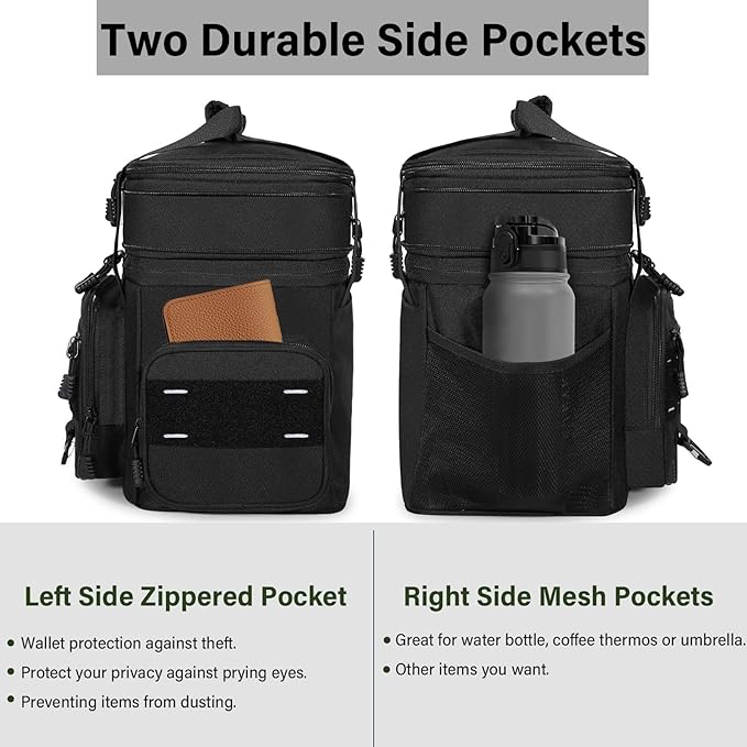 TENKIST Expandable Tactical Lunch Box, XLarge Insulated Lunch Cooler Bag Heavy Duty Leakproof Lunch Pail for Men Adults Work Office Outdoor Picnic Trips,25L,Black