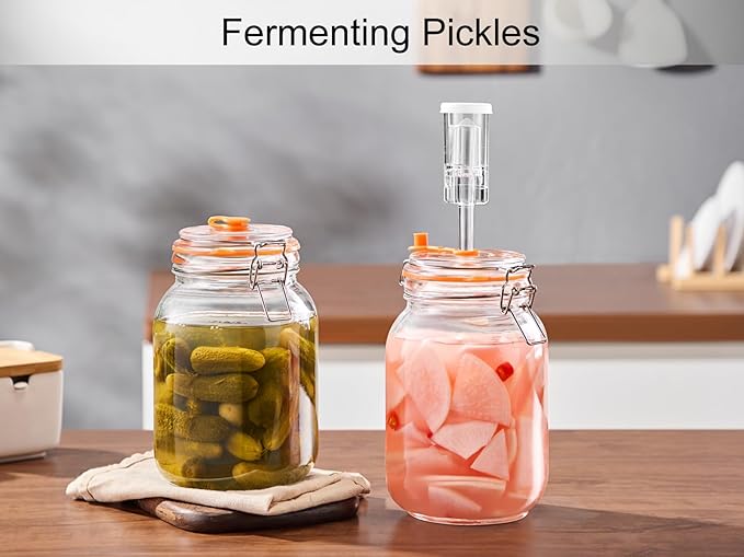 Fermentation Jar, 1.5 Liters Glass Fermenting Jar for Making Sauerkraut, Kimchi, Pickles, Mead, Cider & More, Pack of 2
