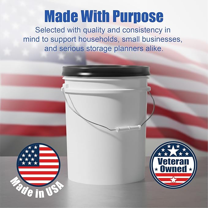ePackageSupply 5 Gallon Bucket - Food Grade Bucket with Airtight Gamma Seal Screw-On Lid, BPA-Free, Heavy-Duty 90 Mil HDPE Plastic, Bulk Storage, Durable Container, Made in USA, White/Black, 3 Packs