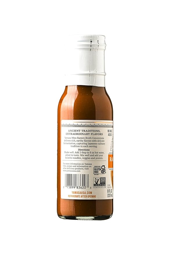 Yamasa, Artisanal Miso Ramen Broth Concentrate, Serves 8 Bowls, Gluten Free, No MSG Added, Certified in the Japanese Tradition, 8oz