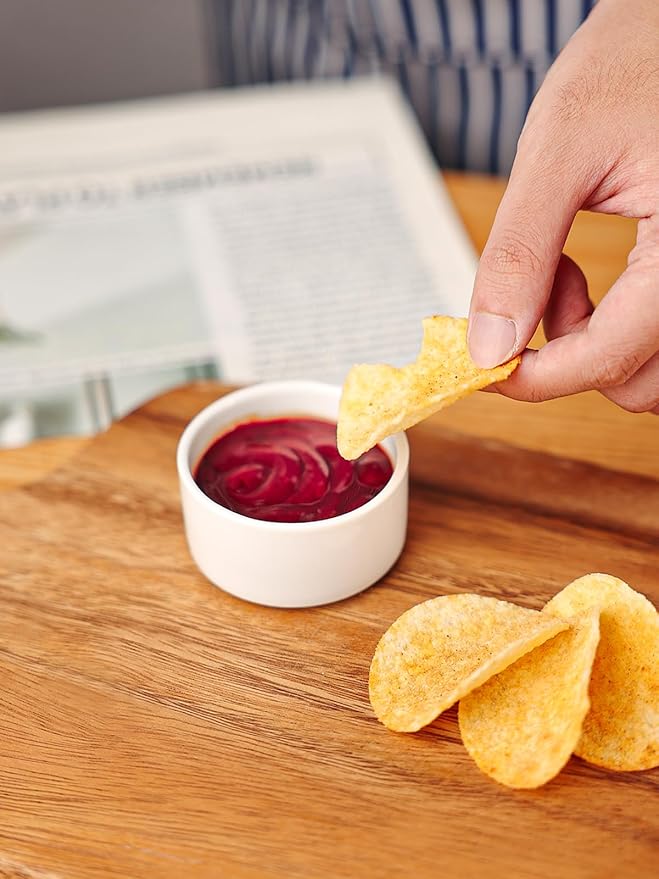 2 oz Mini Porcelain Ramekins Set of 6, Small Ceramics Souffle Dish, Exactly Designed for Dipping Sauce, Ketchup, Salsa and Jams, 60ml White