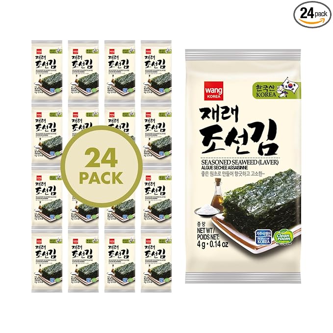 Wang Korean Seaweed Snacks Original - Crispy Roasted Seaweed Sheets, Healthy Sea Weed Snack, Keto, Vegan, Gluten-Free - Pack of 24