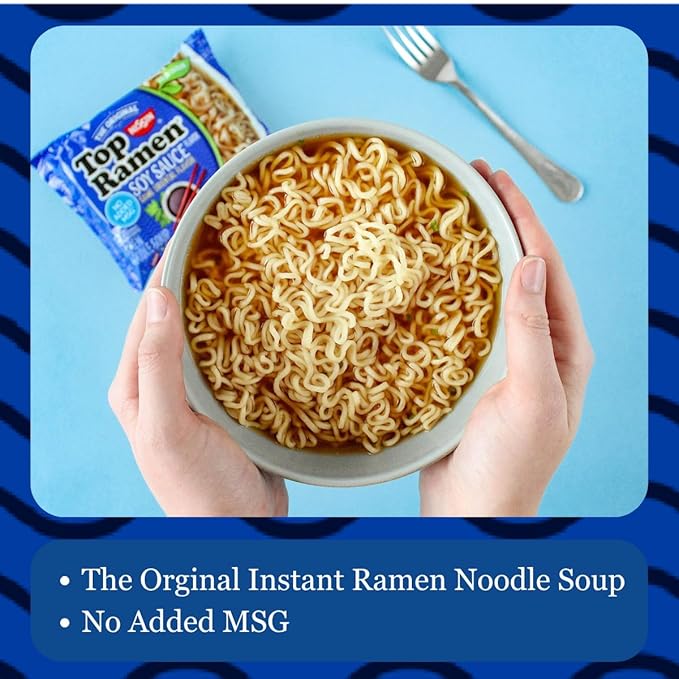 Nissin Top Ramen Noodle Soup, Soy Sauce, 3 Ounce (Pack of 48)