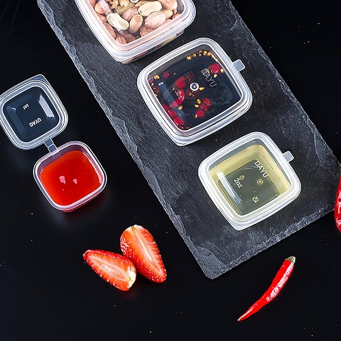 Square-shaped Disposable Sauce Cup Set - All-in-One Design with 4 Size Options, Convenient for Carrying and Use (3 oz.)