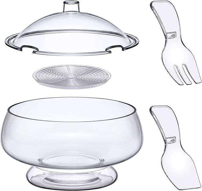 Amazing Abby - Ice Bed - Acrylic 5-Quart Salad Bowl with Built-in Ice Base and Lid, Plastic Clear Serving Bowl with Integrated Servers, Keeping Salad Cold and Fresh for Party, Picnic, Outdoor Dining