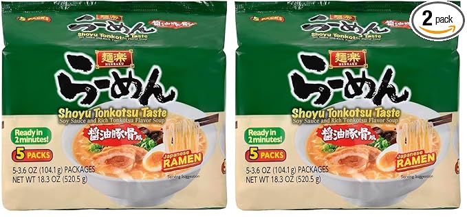 Hikari Menraku Ramen Shoyu Tonkotsu Japanese Instant Noodle Soup, 10 Pack 18.3 Oz