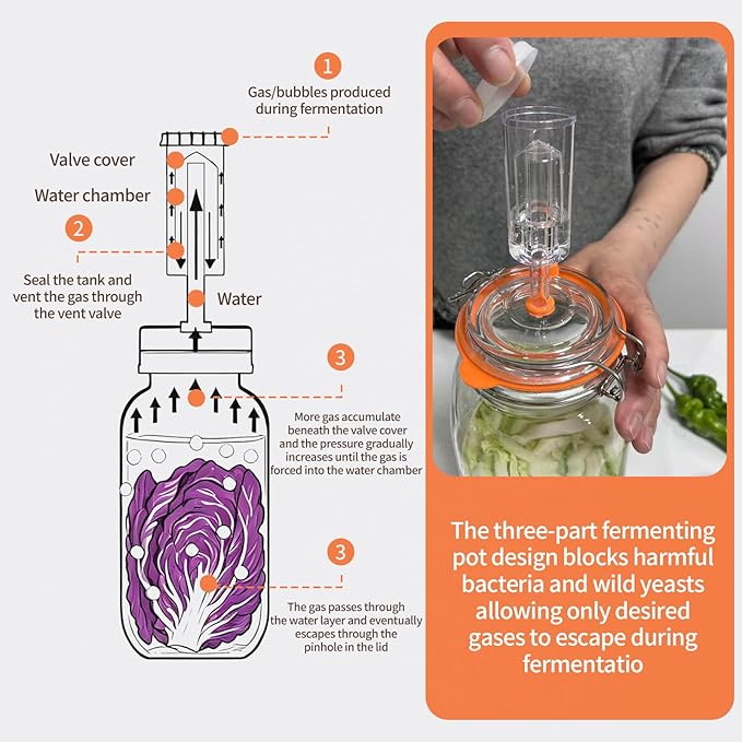 Fermentation Jar, 2 Pack 64oz Glass Fermenting Kit with Fermenting Weights Airlocks Brush,Sealed fermentation lids Tracks ferment date