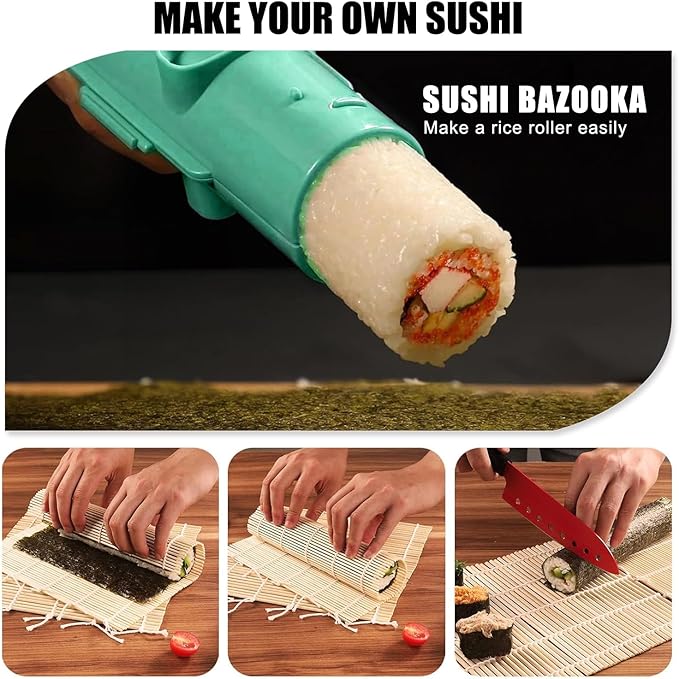 SmileTools Sushi Making Kit, 22 in 1 Sushi Roller Sushi Maker Kit with Bamboo Sushi Rolling Mats, Bazooka, Chef's Knife, Chopsticks, Sauce Dishes, Rice Spreader, Avocado Slicer, Guide Book