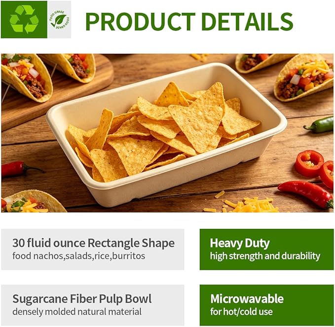 100 Pack 30 oz Large Paper Bowls for Salad, Pasta, Nacho, Burrito, Microwavable Wide Deep Disposable Bowls for Potato, Taco Bar Party Catering Use