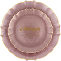 PLASTICPRO 24 Piece Aristocratic Combo Plastic Dinner Plates Disposable Plastic Fancy Heavy Duty Party Dishes 12, 7'' inch and 12, 10'' inch, Pearl Pink With Gold Rim