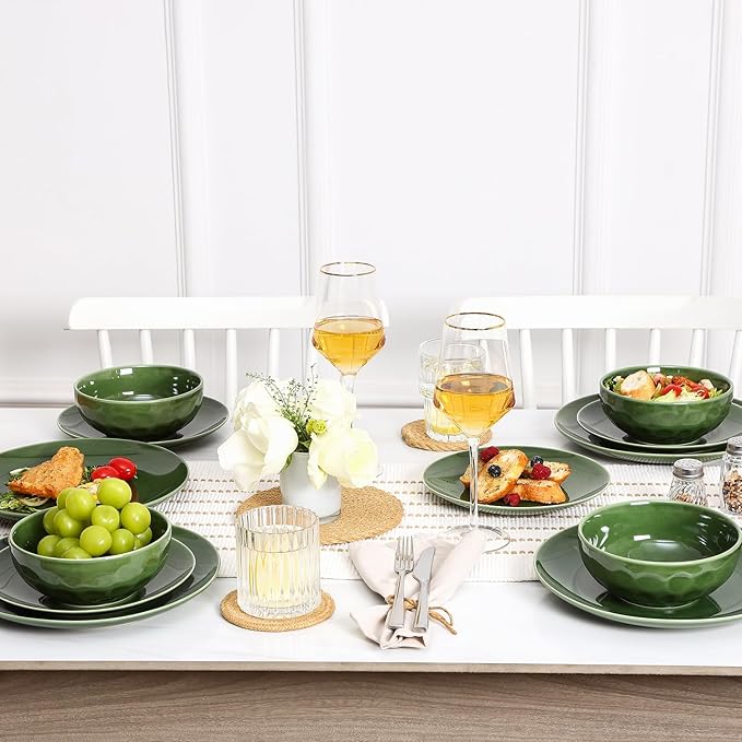 vicrays Ceramic Round Plates Set of 6 - Porcelain 10 inch Dinner Plates for Salad Dessert Appetizer Bread - Microwave Oven and Dishwasher Safe - Green