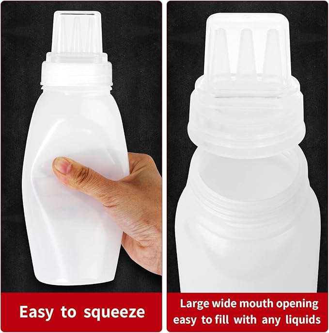 Porous Condiment Squeeze Bottles, Squeeze Bottles for Sauces, Salad Dressing Container, Ketchup Bottles Squeeze 3-Pack 13 oz (380ml), Syrup Dispenser, Great for Ketchup, Salad, BBQ Sauce (13oz 3 pack)