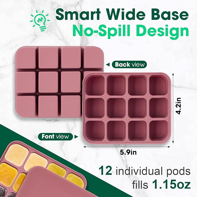 Mimorou 3 Pack Baby Food Freezer Tray with Lids 2.8 oz x 12 Cups Silicone Baby Food Storage Container Ice Cube Freezer Molds for Homemade Vegetable Fruit Purees Snack(12 Cups,Purple, Pink, White)