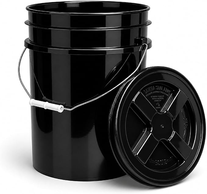 ePackageSupply 5 Gallon Bucket - Food Grade Bucket with Airtight Gamma Seal Screw-On Lid, BPA-Free, Heavy-Duty 90 Mil HDPE Plastic, Bulk Storage, Durable Container, Made in USA, Black/Black, 6 Packs