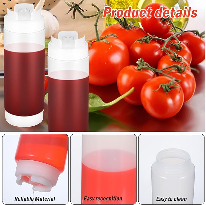 4 Pcs Kitchen Squeeze Bottle, 32 Oz Drizzle Bottle for Sauces & Dressings, No Drip Self-Sealing Mayonnaise Squeeze Bottles, Inverted Refillable Condiment Dispenser for Restaurant, White