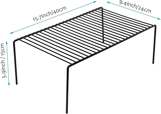 iPEGTOP Kitchen Cabinet Shelf Organizer Set of 2, Large (15.7 x 9.4 inch) Metal Wire Pantry Storage Shelves, Dish Plate Racks for Cabinets, Freezer, Counter, Cupboard Organizers and Storage, Black