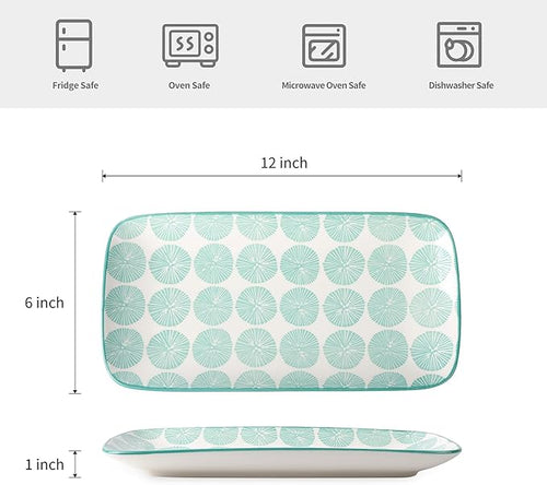 Selamica Ceramic Rectangular Serving Platters Set of 4, 12 Inch Serving Trays/Dishes for Party Entertaining, Rectangular Dinner Plates for Appetizer Salad Dessert Sushi, Assorted Colors