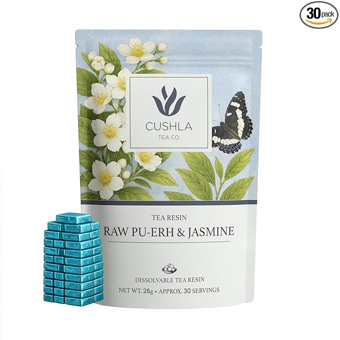 Pu-erh Tea Resin Sheng with Jasmine - Raw Puer Tea from Yunnan | Instant Pu’er Tea | 30 Individually Wrapped Pieces