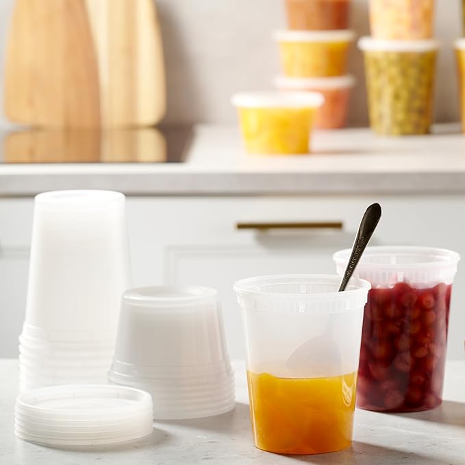 24 Pack -32 Oz Plastic Deli Containers with Lids - Food Storage Containers with Lids - Clear Disposable Airtight Meal Prep Containers, BPA Free, Stackable, Leakproof, Microwave and Freezer Safe