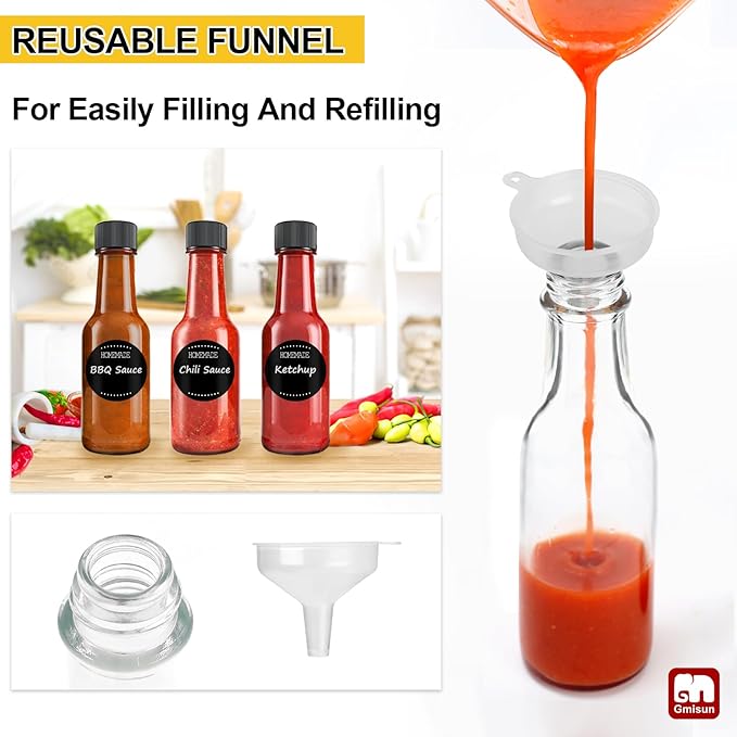 GMISUN Mini Hot Sauce Bottles 3 oz, 24 Pack Ginger Shot Bottles with Shrink Capsules, Glass Mini Wine Bottle with Label, for Kitchen Sauce Oil