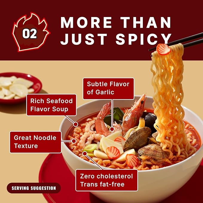 Samyang MEP Garlic Clam Ramen, Spicy Korean Instant Bag Noodle Soup, Refreshing Seafood Broth Ramyeon, Easy Cook Noodles, 3.88 oz (Pack of 4 Bags)