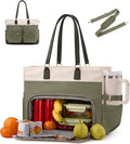 LOVEVOOK Lunch Tote Bag for Women, 2-in-1 Work Bag with Insulated Lunch Compartment, 15.6 Inch Large Capacity Laptop Tote with Cup Holder for Teacher, Nurse, Office, Outdoors, Green